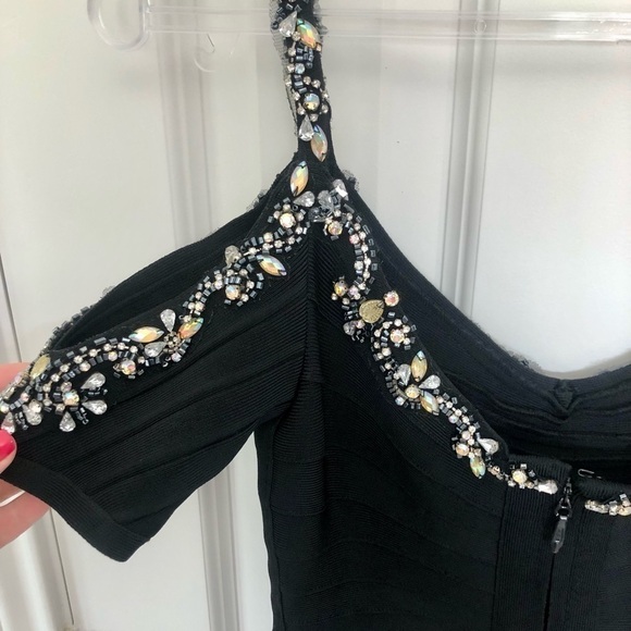 BEADED Cold Shoulder Bodycon Dress - Picture 7 of 10